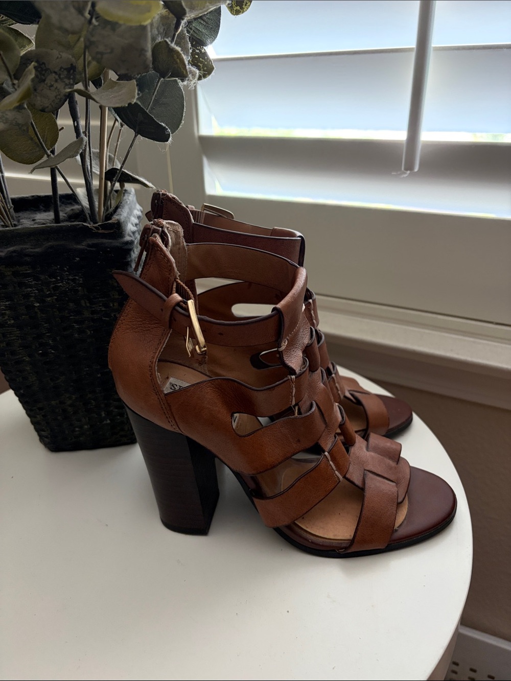 Steve Madden Brown Leather Strappy Gladiator Heels - Picture 2 of 4